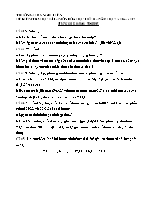Đề kiểm tra học kì I môn Hóa học Lớp 8+9 - Năm học 2016-2017 - Trường THCS Nghi Liên (Có đáp án)